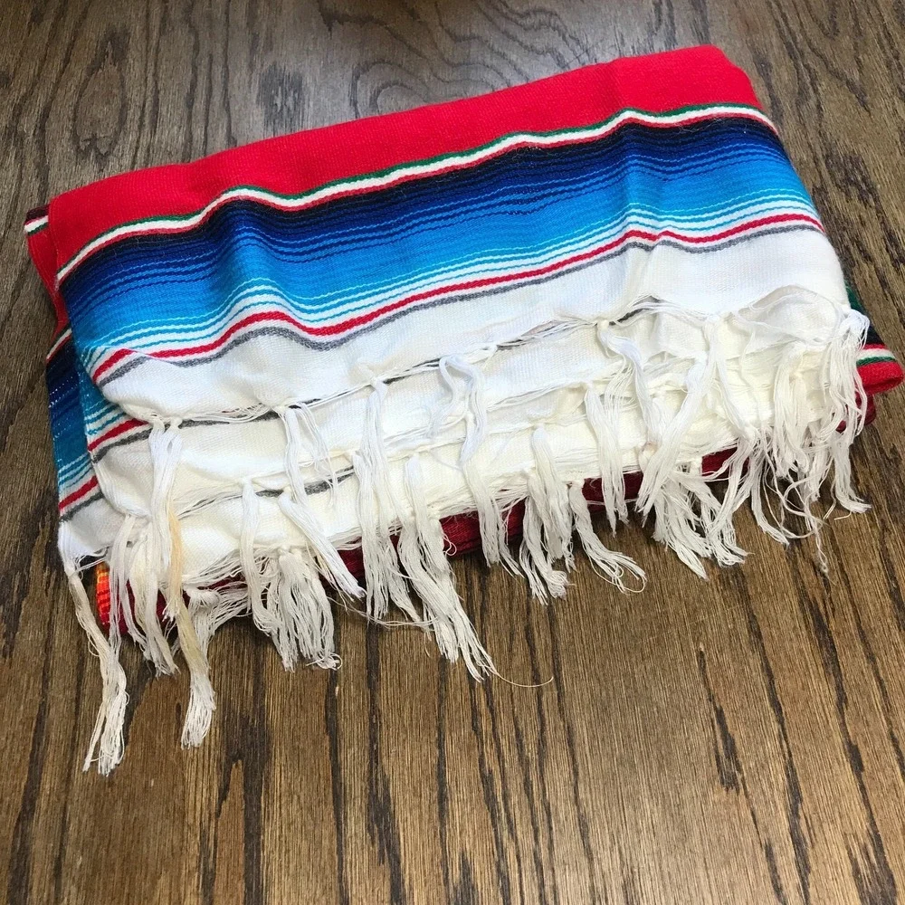 Thick Soft Mexican Falsa‎ Blanket Rainbow Striped Rustic Boho 60